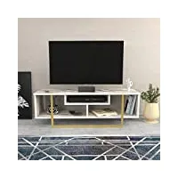 decorotika console multimédia et support tv, métal, effet marbre blanc/doré, 131 cm x 40 cm x 14 cm
