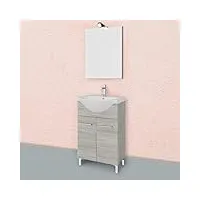 kiamami valentina armoire de salle de bain avec pieds en chêne gris, complète avec lavabo et miroir 56cm