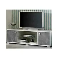dansmamaison meuble tv 2 portes laqué blanc brillant/gris - avellino - l 160 x l 50 x h 51 cm