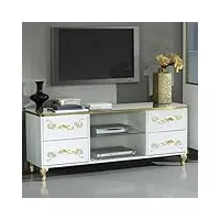 dansmamaison meuble tv 4 tiroirs laque blanc brillant/or - seborga - l 160 x l 48 x h 61 cm