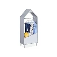 relaxdays garde-robe pour enfants, chambre d'enfant, avec étagère, portemanteau enfants, hxlxp : 117x48x30 cm,gris/blanc