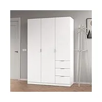 dansmamaison armoire 3 portes + 3 tiroirs blanc - wao - l 135 x l 52 x h 200 cm