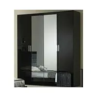 dansmamaison armoire 4 portes battantes 2 miroirs laqué noir brillant - arezzo - l 182 x l 63 x h 210 cm