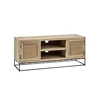 made in meubles meuble tv en bois de manguier et cannage basile - meuble tv 40 x 130 x 55 cm