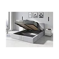 interbeds lit double rembourré hilton avec rangement sommier et matelas couchage 180x200 2 places pour 2 personnes (gris clair)