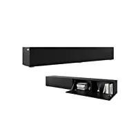 platan room meuble tv bas 105-140-160-210-280 - noir mat - meuble tv suspendu ou debout - noir mat - 210 x 30 x 32 cm