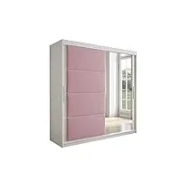 mb-moebel armoire de chambre avec 2 portes coulissantes style contemporain penderie (tringle) avec étagères (lxhxp): 200cmx200cmx62cm tapila 2 (blanc +rose)