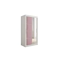 mb-moebel armoire de chambre avec 2 portes coulissantes style contemporain penderie (tringle) avec étagères (lxhxp): 100cmx200cmx62cm tapila 2 (blanc + rose)