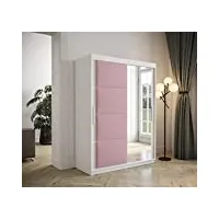 mb-moebel armoire de chambre avec 2 portes coulissantes style contemporain penderie (tringle) avec étagères (lxhxp): 150cmx200cmx62cm tapila 2 (blanc+ rose)