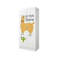 leomark blanc armoire à deux portes - no prob llama - penderie pour vêtements, meubles pour enfants, équipement pour la chambre des enfants, dim: 161,5 (h) cm, modèle: roma