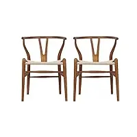 tomile lot de 2 chaises en bois de frêne - pour cuisine, salon, salon, salle à manger avec accoudoirs - en bois de frêne, noyer