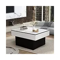 vowner table basse, table basse moderne, bureau extensible, table de salon avec 2 espaces de rangement, finition haute brillance, 114 x 58 x 40 cm(texture marbre blanc)
