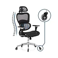 klim k800 chaise de bureau ergonomique - nouveauté 2024 - siège ergonomique avec support lombaire dynamique, accoudoirs 4d et appuie-tête réglable - roulettes anti-rayures