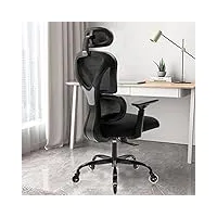 kerdom chaise de bureau ergonomique, fauteuil de bureau en maille respirante confortable avec support lombaire, appuie-tête et accoudoir réglables,d'ordinateur à haut dossier,noir