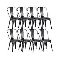 egoonm lot de 8 chaise de salle à manger rétro, chaise de style industriel, chaise de restaurant chaise bistro (noir-8 chaise)