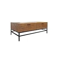 table basse en bois de pin recyclé et métal noir 4 tiroirs l.120 cm - style industriel vintage - factory