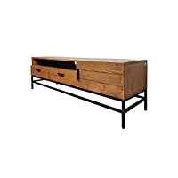 meuble tv en bois de pin recyclé et métal noir 1 niche 2 tiroirs 1 porte l.160 cm - style industriel vintage - factory