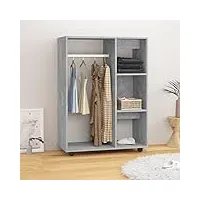 moonairy garde-robe armoire à vêtements armoire de rangement organisateur chambre à coucher garde-robe gris béton 80x40x110 cm aggloméré