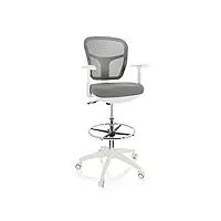 hjh office 760009 chaise de travail en maille top work 108 w tissu, repose-pieds ergonomique, réglable en hauteur, gris