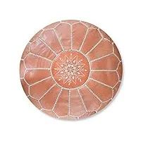 poufs&pillows pouf artisanal marocain en cuir véritable fait main - vendu rembourré - repose-pied, coussin de sol, ottoman (rose nude) 55x35 cm