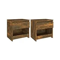 vidaxl 2x tables de chevet tables de nuit armoires de chevet armoires de lit avec rangement chambre chêne fumé 40x30x39 cm bois d'ingénierie