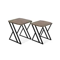 versa tulsa table d'appoint pour le salon, la chambre ou la cuisine. table basse auxiliaire moderne, ensemble de 2, dimensions (h x l x l) 50 x 45 x 45 cm, bois et métal, couleur: marron et noir