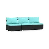 vidaxl canapé 3 places avec coussins siège de patio canapé de jardin sofa de terrasse meuble d'arrière-cour extérieur noir résine tressée