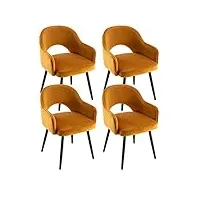 chairus lot de 4 chaises de salle à manger en velours moderne fauteuil rembourrée chaise pivotante à 360° pour bureau salon (jaune-4 (velours))
