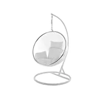 kideo® set complet : fauteuil suspendu avec structure et coussin, demi-coque, bulle transparent (structure : blanc/panier : transparent), coussin : blanc (1000 snow))