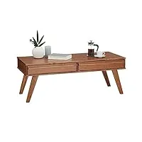 idimex table basse jona style scandinave table de salon rectangulaire avec 2 tiroirs, en pin massif lasuré brun foncé