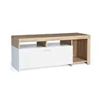 idmarket - meuble tv 110 cm malo bois et placard blanc