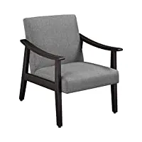 yaheetech fauteuil de salon avec accoudoirs courbes chaise ergonomique cadre en bois d’hévéa pour salon chambre salle de séjour bureau 62×70×74 cm gris foncé