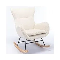 homsof fauteuil à bascule moderne à dossier haut rembourré pour chambre d'enfant, bois d'hévéa velours mousse, blanc