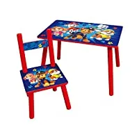 fun house 713520 pat'patrouille table h.41,5 x l.61 x p.42 cm avec une chaise h.49,5 x l.31 x p.31,5 cm pour enfant