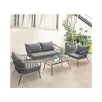 salon de jardin canapé table basse 2 fauteuils yémen polyester gris