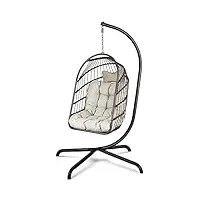 chaise en forme d'œuf avec support et coussin ultra solides chaise suspendue pliable en osier et rotin chaise balançoire intérieur extérieur patio chaise longue hamac chaise capacité 330 lbs balcon