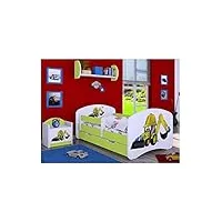bdw lit pour enfant avec matelas et tiroir de lit – 140/160/180/190 motifs différents pour garçon pelleteuse (vert, 190 x 90), 190x90