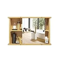 eugad armoire murale miroir, armoire de salle de bain, meuble de toilette, placard de rangement, miroir porte coulissante, Étagère réglable, en bambou, 55x14x35,5cm