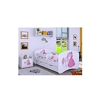 bdw lit pour enfant avec matelas et tiroir de lit - 140/160/180/190 - différents motifs pour garçon - blanc (princesse avec cheval, 160 x 80)