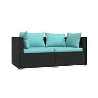 vidaxl canapé 2 places avec coussins siège de patio canapé de jardin sofa de terrasse meuble d'arrière-cour extérieur noir résine tressée