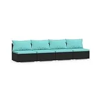 vidaxl canapé 4 places avec coussins siège de patio canapé de jardin sofa de terrasse meuble d'arrière-cour extérieur noir résine tressée