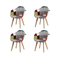 grandca home lot de 4 chaises de salle à manger avec coussin de siège doux patchwork, fauteuils chaises de cuisine avec pieds en bois de hêtre, rouge