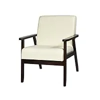 costway fauteuil salon chaise rétro, chaise d'appoint en bois rembourrée en tissu, avec pieds en bois d’hévéa, pour salon, bureau, balcon, beige/gris/foncé/bleu (beige)