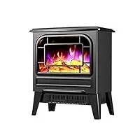 jycch petit poêle électrique avec poêle à bois led light 1 second heat portable ding fireplace heater avec protection contre la surchauffe pour le salon noir (couleur: noir) (noir)