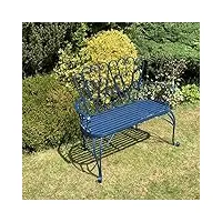banc de jardin bleu, style victorien, en acier, extérieur, terrasse, meubles