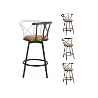 meuble cosy lot de 4 tabourets de bar chaises vintage pivotant sur 360° avec dossier et repose-pieds siège de 63cm de haut style industriel marron 40x56,5x85cm
