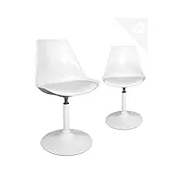 kayelles chaise de cuisine pivotante rotative design coussin intégré nosa – lot de 2 (blanc)