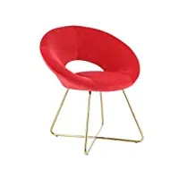 baroni home fauteuil rembourré circulaire en velours et jambes dorèes en fer, petit fauteuil de bureau, de cuisine, chaise de salle à manger confortable et ergonomique, rouge, 71x59x84 cm