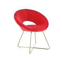 baroni home fauteuil rembourré circulaire avec jambes en fer or, chaise de bureau ou fauteuil de salle à manger, chaise confortable avec siégé ergonomique, 74x59x84 cm, rouge