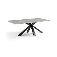 meubletmoi table basse 120x60 cm en céramique gris marbré mat et pied épais croisé en métal noir - arizona 04